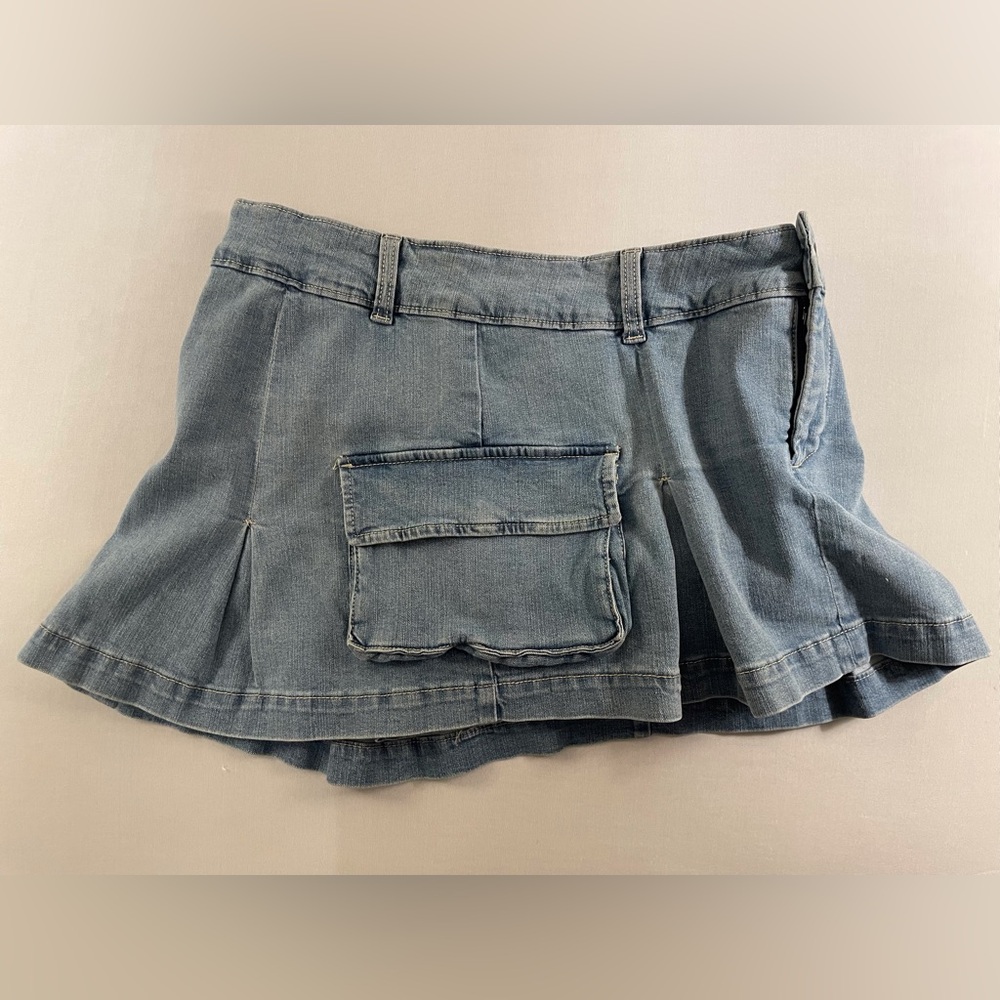 Wild Fable Denim Pleated Mini Cargo Skort Blue Size 8 - Picture 3 of 10
